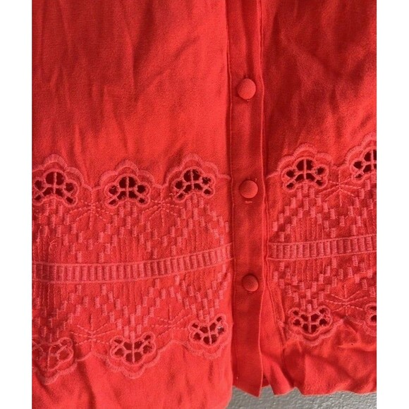 Design Lab Embroidery Dress XS Eyelet Red‎ Off Shoulder Button Front Fit Flare - Picture 6 of 6